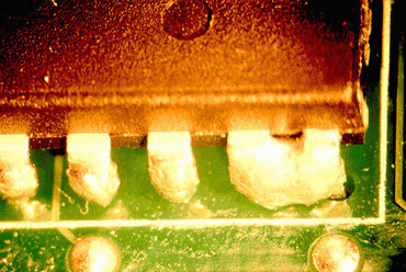 Figure 2: A rare solder short on the top side of a printed board